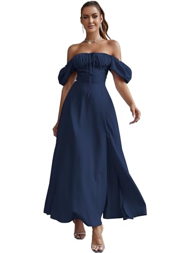 Image of KUTUMAI Women Summer Puff Sleeve Off Shoulder Floral Flowy Long Maxi Dress