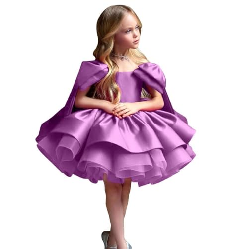 Satin Short Flower Girl Dresses for Wedding Kids Puffy Princess Birthday Party Gowns with Bowknot