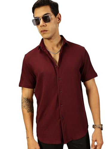 Image of Thomas Scott Men's | Solid | Half Sleeve | Slim Fit | Cotton Blend | Spread Collar | Casual Shirt