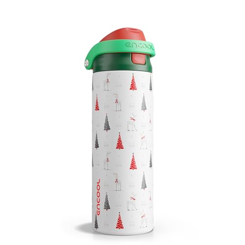 Image of ENCOOL Christmas SwiftSip Insulated Water Bottle with Straw, Stainless Steel Water Bottle, Leak Proof BPA-Free, Keeps Cold for 24 Hours for Sports, Christmas Holiday Gifts for Women, 24oz, Nordic Noel