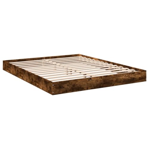 vidaXL Estructura de Cama Madera de ingeniería Roble Ahumado 160x200 cm, Muebles de Dormitorio, Camas, Cama Doble, Cama, somier, Cama de palets