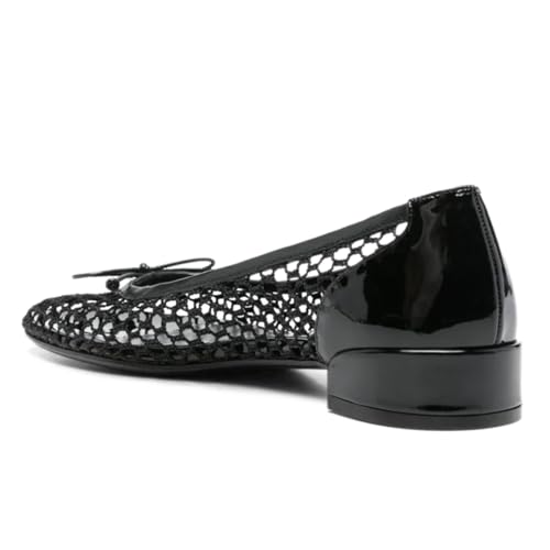 Women Unique Bowknot Round Toe Mesh Flats Slip on Low Heel Comfortable Pumps for Party Office Daily Dress Size 4-16 US3