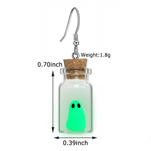 Ghost Earrings, Ghost In A Bottle Earring, The Adopt A Ghost Earring, Halloween Tiny Glow-In-The-Dark Spooky Charm Pendant Earrings Party Jewelry Gifts for Women2