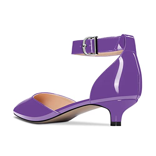Image of Aachcol Women Kitten Low Heel Ankle Strap Pumps Pointed Toe Sandals Dress Shoes Party Office Wedding 1.5 Inch