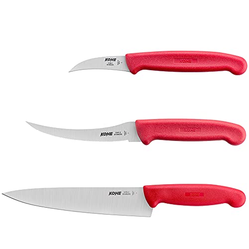 KOHE Kitchen Knife Set – 1 Paring Knife Curved – 1 Tomato Knife Serrated – 1 Kohe Carving Knife(Assorted Color)