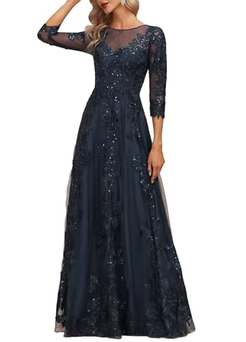 2025 Lace Appliques Mother of The Bride Dresses for Women Long with 3/4 Sleeve Wedding Guset Formal Gowns2