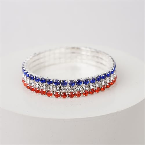Image of Dreuyet American Flag Rhinestone Bracelet Red White Blue Crystal Patriotic 4th of July Shiny Decorations USA Independence Day Jewelry