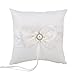 Tarente White Satin-Ring-Stütze-Kissen-Halter Hochzeit Ringkissen mit Simulation Perle 15 * 15cm