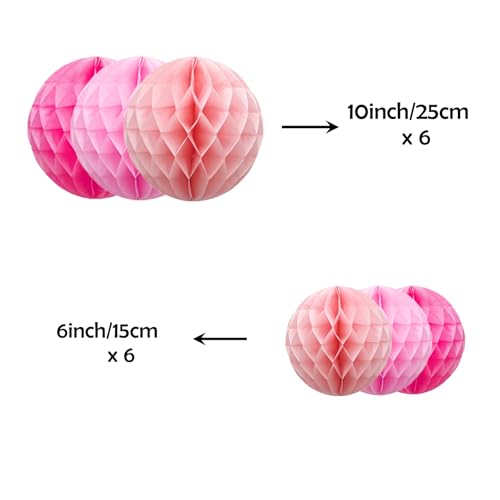 Image of ZOOYOO 12Pcs 6 inch 10 inch Honeycomb Balls Decorations Hanging Tissue Paper Pom Poms for Birthday Party Valentine's Day Wedding Girls Day Decorations(Pink)