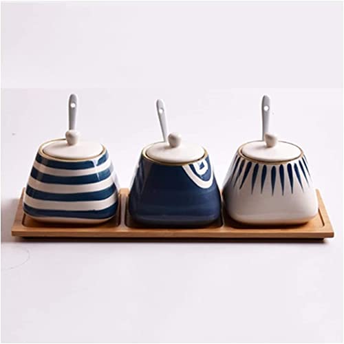 Bowls Japanese Seasoning Jar Kitchen Supplies Ceramic Household Sset Creative Oil Salt Seasoning Box Jar with Lid Seasoning Box(Color:B)