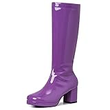 CYNLLIO Women's Knee High Boots Platform Cosplay go go Boots Round Toe Chunky Block Heel Side Zipper Knight Colorful Boots