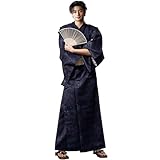 [Aletta domani] 浴衣 メンズ ワンタッチ帯 2点セット 男性和服 絣 縞 花柄 綿100 古典柄 夏祭り 花火大会 紺瑞獣華図 紺色 帯色 生成 L