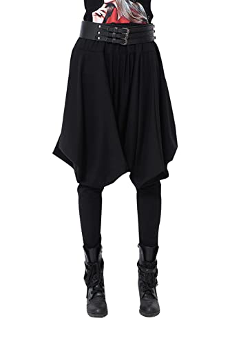 ellazhu Women Casual Loose Baggy Elastic Waist Harem Pants GY508 Black