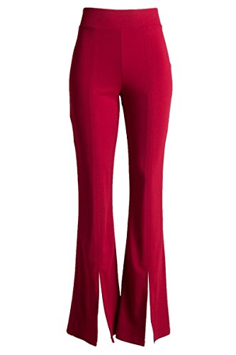 2Chique Boutique Women's Red High Waisted Slit Front Bottom Pant