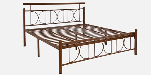 Image of Mexo Metal King Size Bed Without Storage | Wrought Iron Double Bed with Headboard & Footboard | Sturdy Powder Coated Platform Bed King Size Cot for BedroomLivingRoom Brown (75x72)