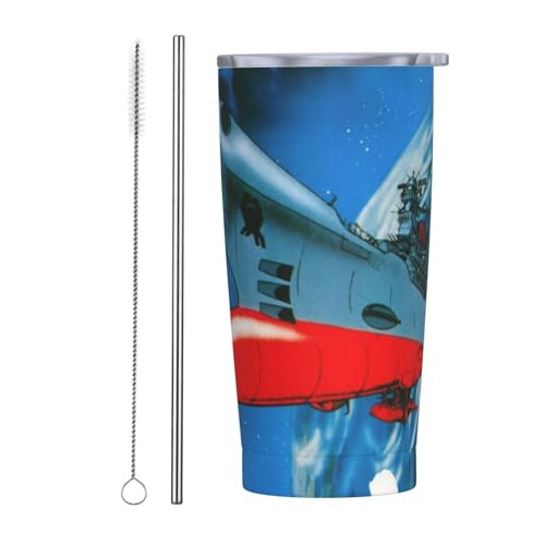 宇宙戦艦ヤマト (1) ストロー&ストローブラシ付き マグカップ コーヒーカップ 600ml コンビニカップ タンブラー ステンレス製 保冷 保温 車用 蓋付き 持ち運び 水筒 大容量 直飲み 人気 プレゼント