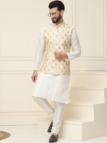 Image of SOJANYA (Since 1958 Men's Silk Blend Kurta Pyjama With Nehrujacket Set