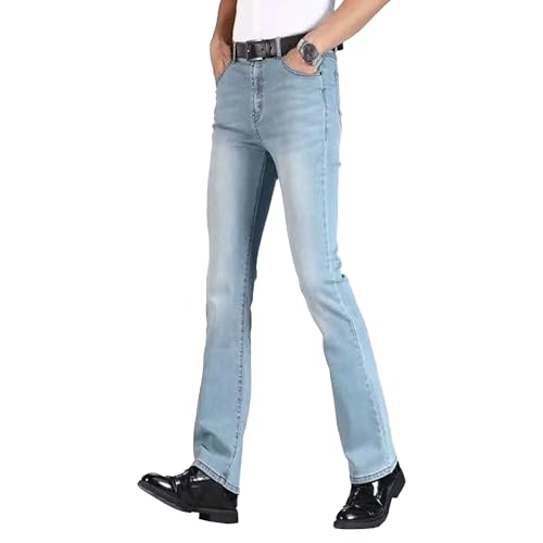 Men’s Slim Fit Light Blue Jeans Flared Denim Pants Casual High Waisted Stretch Work Pants