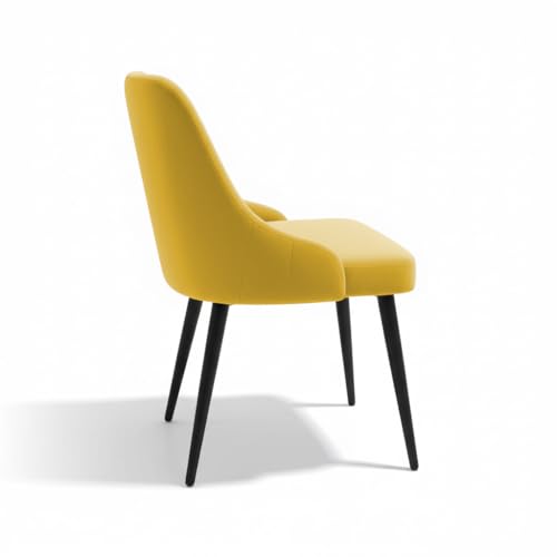 Image of Finch Fox Taskpro Modern Unique Velvet Upholstered Seating Living Room Dining Chair with Black Metal Legs in Yellow Color (Set of 6)