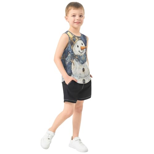 Boys Tank Top Shirts Retro Winter Snowman Sleeveless T-Shirts Crew Neck for Kids Clothing Children4