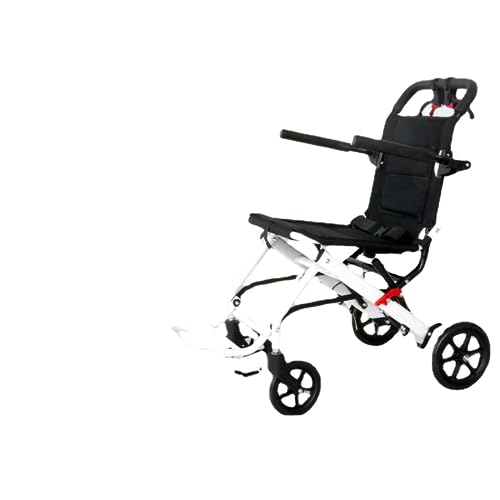 車椅子の高齢者向けの超軽量ポータブル折りたたみ車椅子簡易台車。 (A00A-厚手のカーボンスチール + ホワイトペイント + 8インチホイール)
