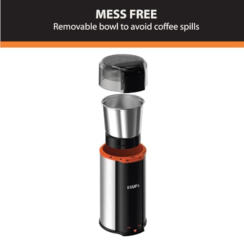 Image of KRUPS: 3oz Coffee Grinder, Ultimate Silent Vortex Plastic and Stainless Steel Grinder with Removable Bowl Mess-Free, 8 Times Quieter, 2 Speeds 240 Watts,Dry Herbs,12 cups ground Silver (Pack of 2)