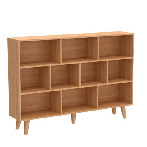 Image of IOTXY Wooden Open Shelf Bookcase - 3-Tier Bookshelf with Legs, Pear Yellow