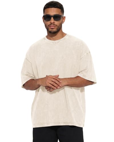 Image of Oversized Tshirts for Men Short Sleeve Vintage Washed Basic Loose Tees