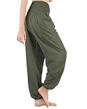 Boho Pants Harem Pants Yoga Trousers for Woman Bohemian Beach Pants (Solid Dark Green,10-16)