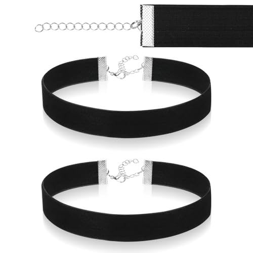 LLOUSSAK 2 Stück Schwarze Halskette für Damen, Klassische Velvet Halsband Verstellbare Gothic Halskette für Weihnachten Halloween Rollenspiel...