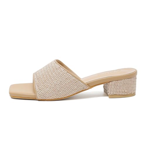 Amoji Raffia Block Heels Women Dress 2 In Dress Heeled Sandals 345 Coffee 6 women — view 4
