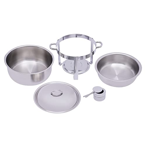HuKaiL 5L Edelstahl Warmhaltebehälter, Rund Speisewärmer Chafing Dish mit Ständer, Warmhaltegerät Buffetwärmer mit 10kg Tragfähigkeit für Cafeterias, Hotel, Schulkantinen, Bankette, 42 * 32cm, Silber – Bild 5