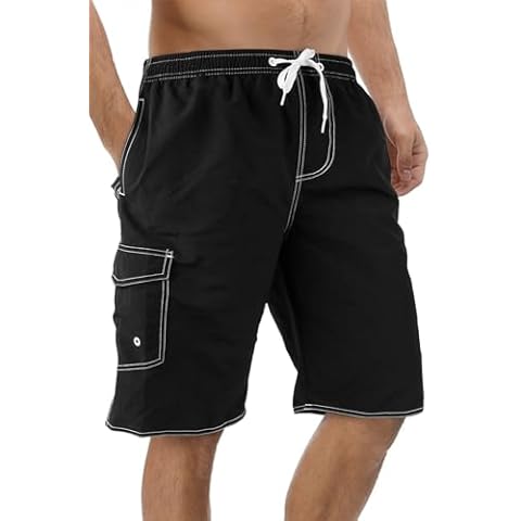Srnede Mens Swim Trunks Swimming Trunks Swim Shorts Quick Dry 11 Inch with Mesh Lining Funny Swimwear Bathing Suits Black Cover