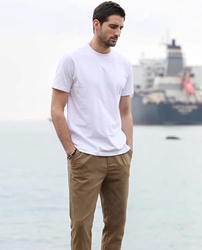 100% Cotton Men's Plain Short Sleeve Crew Neck T-Shirt, Regular Fit Casual T Shirt Tops, Basic Tees, Tshirt2