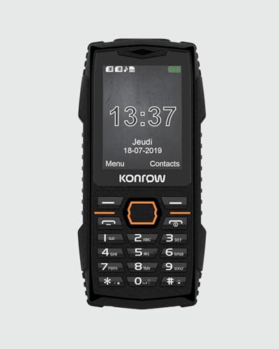 Konrow Stone Plus - Téléphone Portable Incassable Antichoc Certifié IP68 - Écran 2,4'' - Double Sim - Réseau 2G - 32Mo + 32Mo RAM - Longue Autonomie -...
