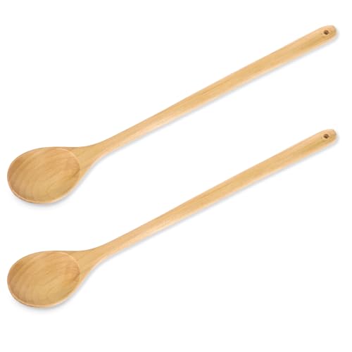 MOZEAT LENS 2 Pieces Wooden Cooking Spoons Bamboo Cooking Spoon Non Stick Cookware Serving Spoon Kitchen Utensils Long Handle Wood Spoon for Stirring, Flipping, Mixing, Scraping, 13 Inch