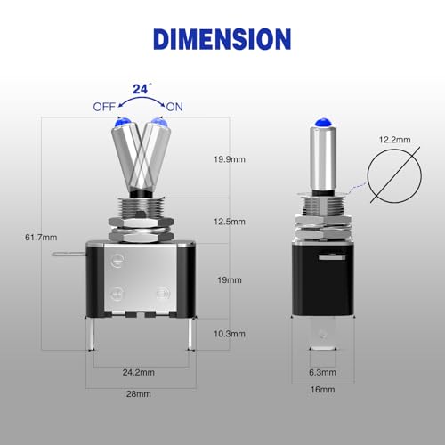 Image of Nilight 3PCS Blue LED Toggle Switch 12V 20A 3 Pin 2 Position ON Off SPS