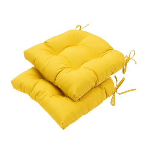 Image of QILLOWAY Outdoor Patio Cushions Set of 3, Wicker Furniture Cushions with Ties, Waterproof Loveseat & Seat Cushions for Patio Bench, Porch Chair, Outdoor Replacement Cushions, Yellow