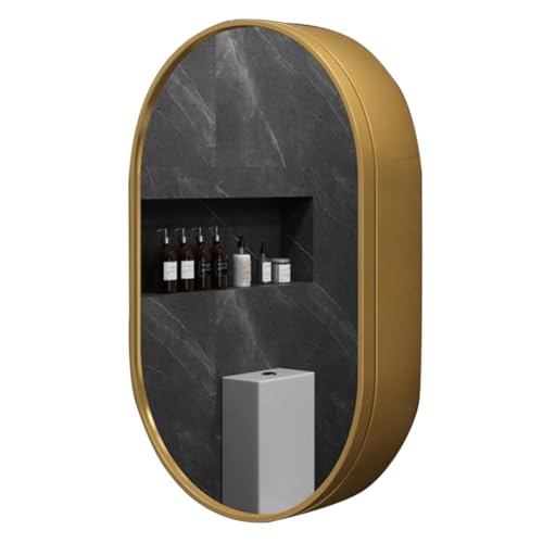 Armario de baño con Espejo, esquinero, Triangular, de Aluminio, para Colgar en la Pared, Ahorra Espacio (Color: Dorado, tamaño: 50 x 14 x 80 cm)