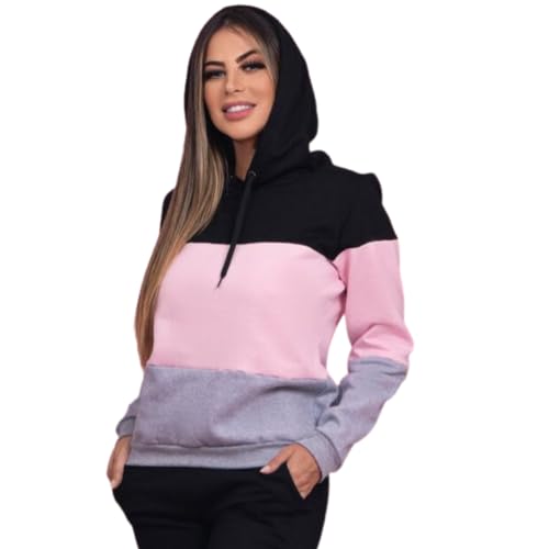 Conjunto Moletom Feminino Capuz Estiloso Moda 03 Cores Fashion (Preto, G)