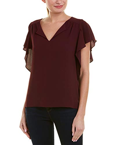 Vince Camuto Womens Flutter Sleeve Soft Texture V-Neck Blouse Cabernet XS