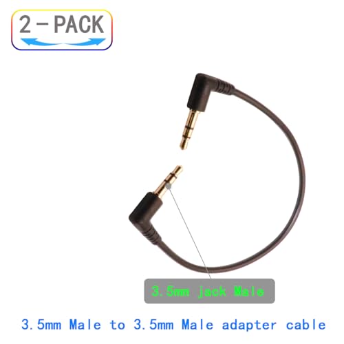 Cable aux de 3,5 mm macho a macho en ángulo recto de 195 mm pack de 2 con conectores dorados 2