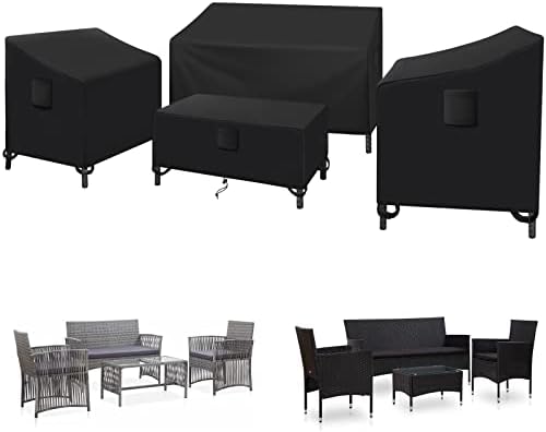 Kovshuiwe Patio Furniture Covers,4-Piece Outdoor Veranda Patio Garden Furniture Covers Set Waterproof - Upgraded 420D Heavy Duty Oxford Fabric Rattan Furniture Cover for Chair Sofa(Black)