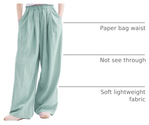 Image of Rolanko Girls Wide Leg Pants Flowy Palazzo Pants for Girls Kids Linen Trousers Loose Fit Casual Beach Travel 6-15Y