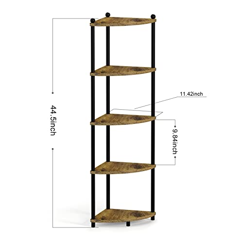Black Corner Shelf Stand For Living Room-Wood Corner Shelving Unit 5 Tier Corner Shelves For Bathroom/Bedroom/Kitchen. Tall Corner Bookshelf Multi Display Unit Organizer Rustic Style Fan-Shaped #TOP1