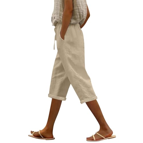 MJGkhiy Pantalones de mujer 3/4 de verano de algodón Pinocchio Cropped Baggy Pantalones Palazzo con bolsillos transpirables anchos pantalones cortos cordón pantalones hasta la rodilla fantasía