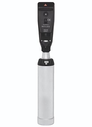 Heine Beta 200 Streak Hand-held Retinoscope for Objective Refraction with Large Battery Handle Black head and silver handle, Black head and silver handle