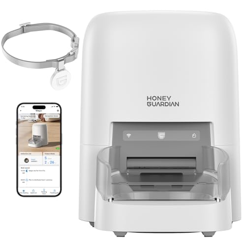 HoneyGuaridan 自動給餌器 猫 2匹 スマホ遠隔操作 食器 RFID ライト付き首輪タグ タグ識別と作動 個別管理 4.6L