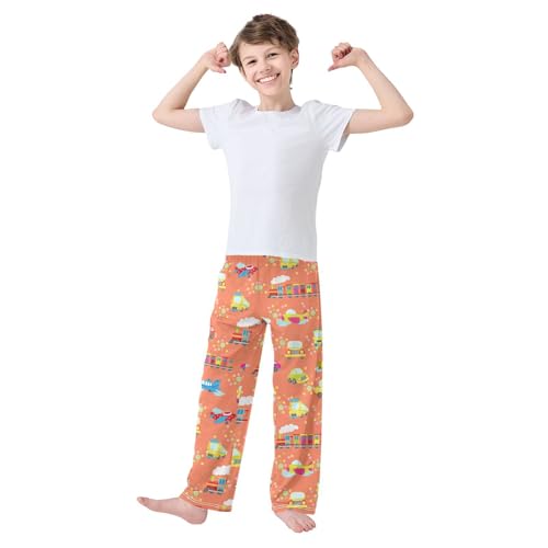 ZZXXB Steam Train Airplane Boys Long Pants Soft Trousers Elastic Waist Kids Lounge Bottoms with Pockets S-XL2