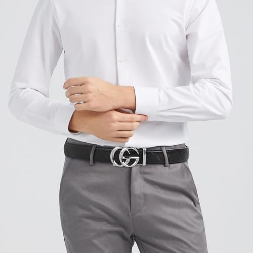 Image of Aurolran Men&Womens Leather Dress Belt Business Automatic Buckle Belt Color-Black Silver Gold